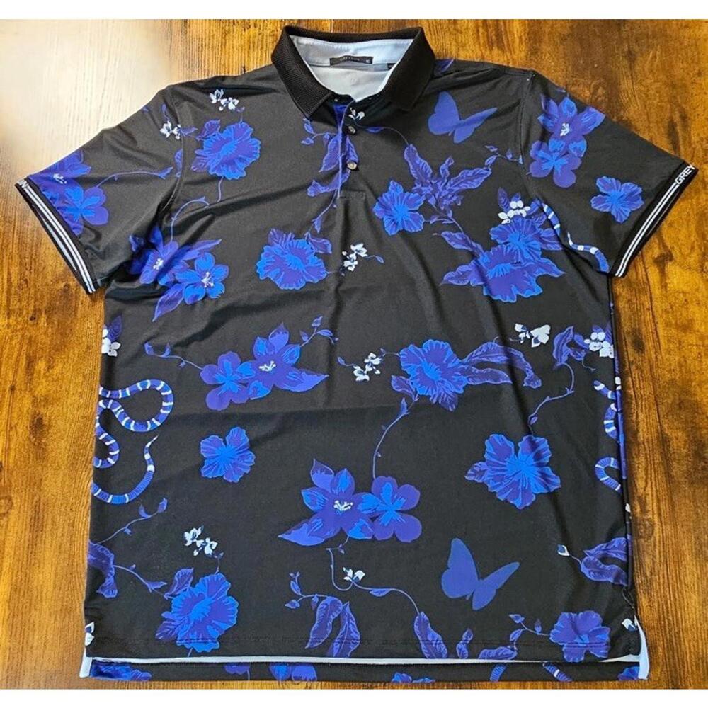 Greyson Shirt Mens XL Blue Snake Striped Floral Polo Performance‎ Golf Stretch